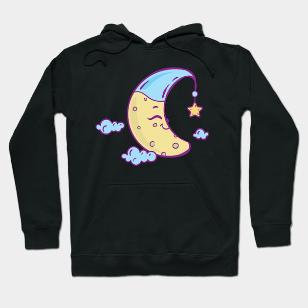 Sleepy Moon with star dangle Hoodie by holidaystore